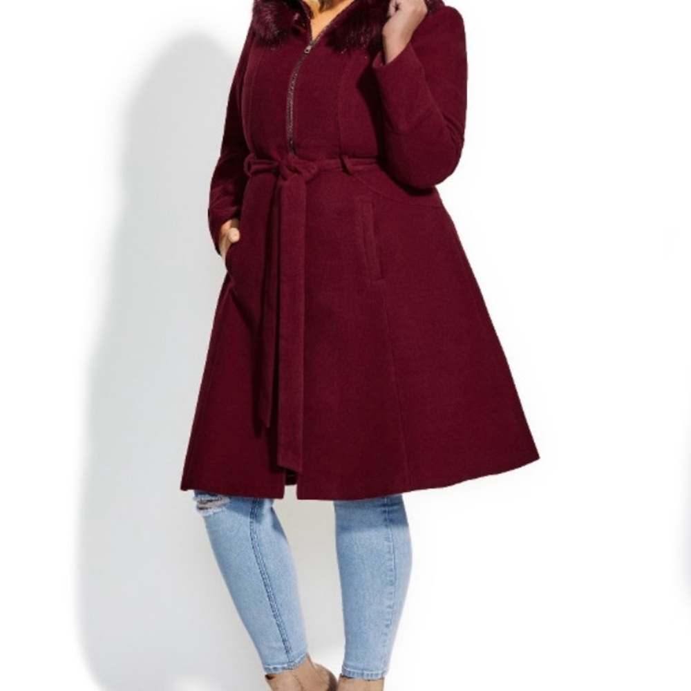 City Chic Miss Mysterious Faux Fur Trim Coat Size 12 XXS New with Tags